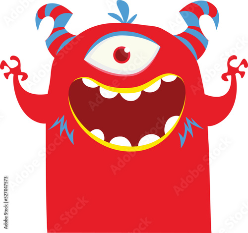 Funny cartoon smiling monster character. Illustration of cute and happy mythical alien creature. Halloween design