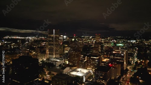 Drone Footage of downtown Portland Oregon at night
