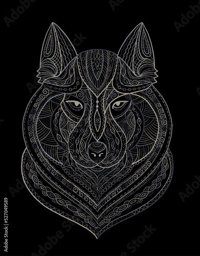 Wolf portrait, ethnic ornament style for your design. Vector illustration