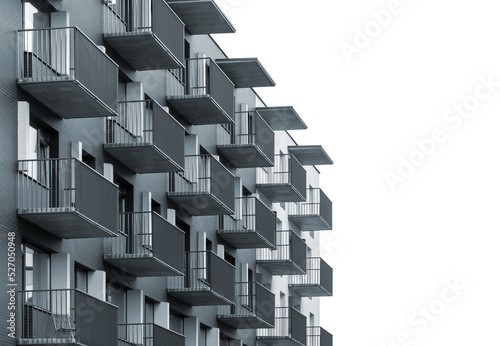 Valokuva Modern residential building with balconies isolated