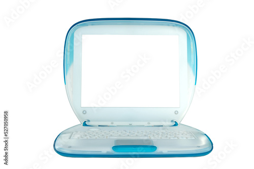 Vintage retro laptop computer with blank screen isolated