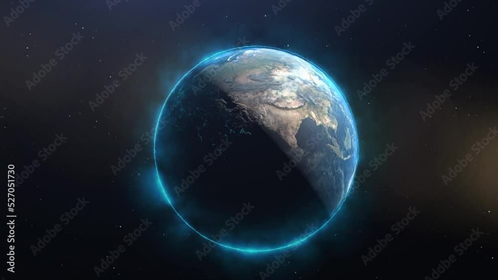 Planet earth with a blue halo symbol of energy - Slow 3D animated video 4k Planet earth with a blue halo symbol of energy - Slow 3D animated video 4k