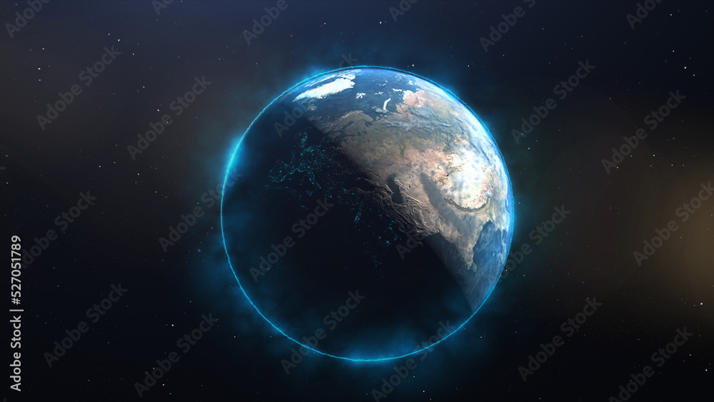 Planet earth with a blue halo symbol of energy Planet earth with a blue halo symbol of energy