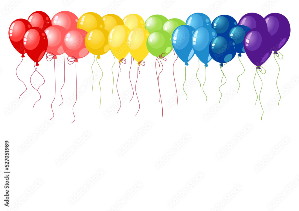 Balloons set vector red, pink, orange, yellow, green, blue and violet on white background. Rainbow colors. Balloons set vector red, pink, orange, yellow, green, blue and violet on white background. Rainbow colors.