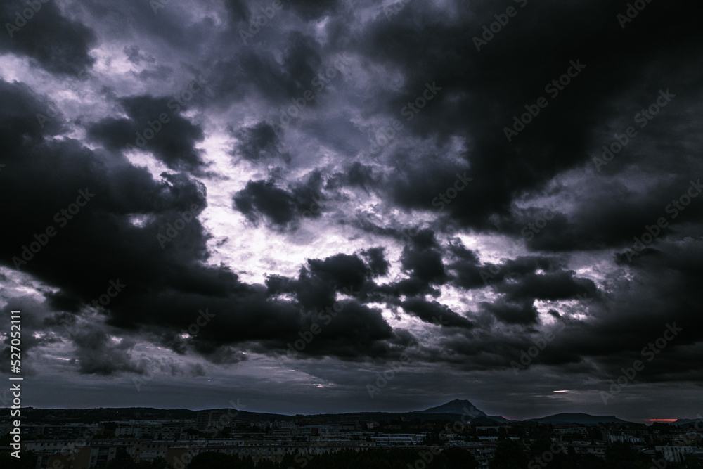 the Sainte Victoire mountain in the light of a stormy summer morning