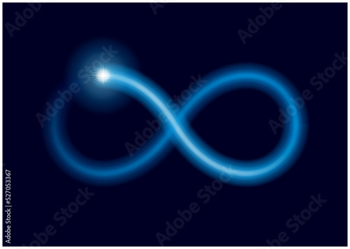 無限 ダークな空間にブルーに輝く光の軌跡 ∞