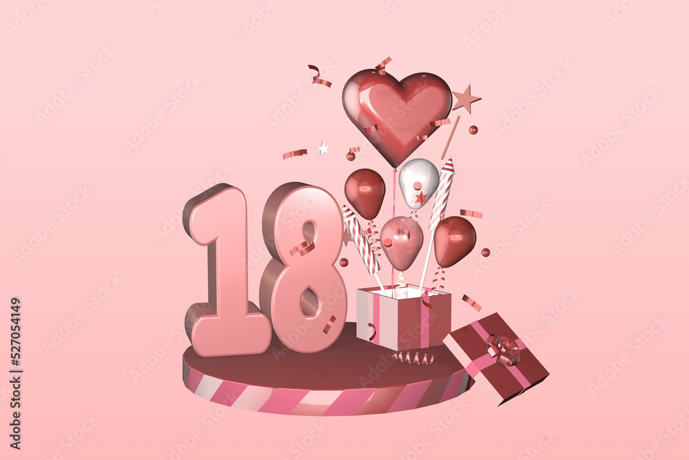 3D rendered display suitable for 18 18th birthday or eightteen eightteenth anniversary celebration card or invitation 3D rendered display suitable for 18 18th birthday or eightteen eightteenth anniversary celebration card or invitation