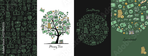 Make money, investment concept art for your business. Creative ideas for cards, banner, web, promotional materials. Corporate identity template. Vector illustration