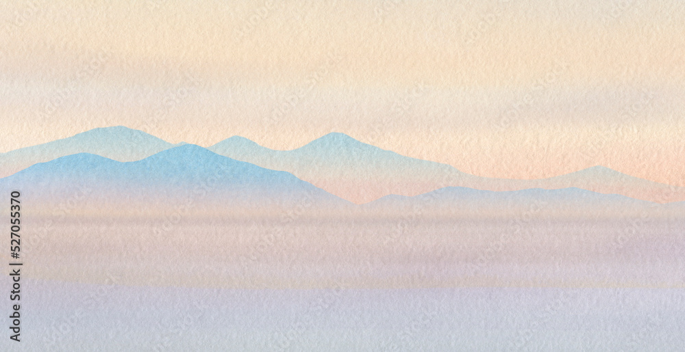 Obraz premium Abstract watercolor background, sunset in the sea. Seascape painted with watercolors on paper.