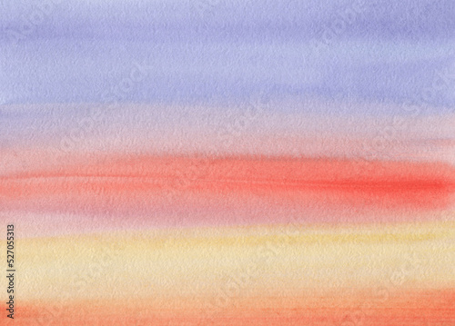 Bright watercolor background in orange shades. Abstract drawing of a colorful sunset.