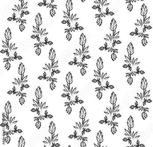 Black and white seamless floral  pattern in hand-drawn technique. Spikes of wheat design for bedding 