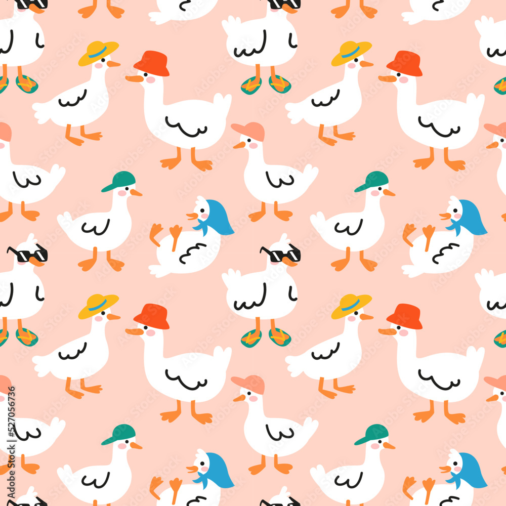 Seamless pattern with cute ducks in hats Seamless pattern with cute ducks in hats