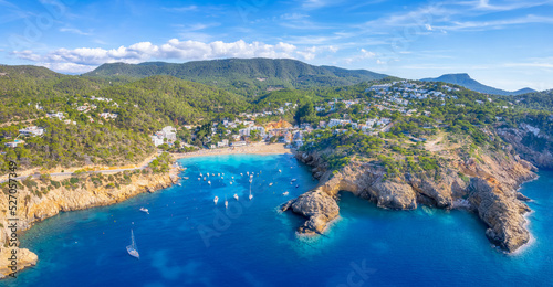 Aerial view of Cala Vadella, Ibiza islands, Spain photo