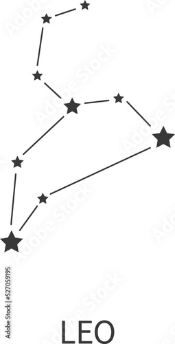 Zodiac sign. Leo constellation. Astrological horoscope stars structure. Esoteric celestial abstract black symbol. Lion starry shape. Astrology calendar. Vector zodiacal isolated scheme icon