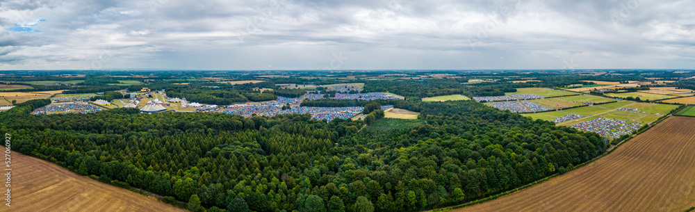 Aerial view over Leeds Festival in Bramham Park