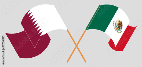 Leinwand Poster Crossed and waving flags of Qatar and Mexico