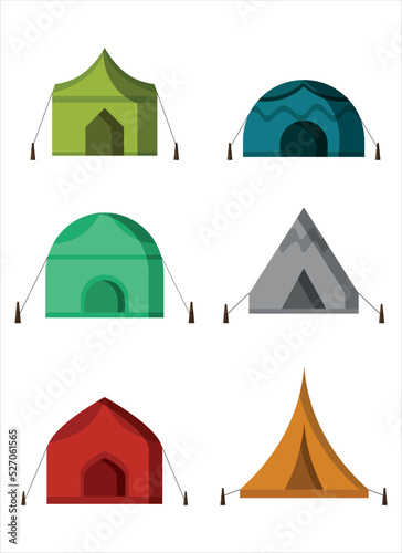 tent, camp, camping tent, illustration, hiking, picnic, shelter, adventure, rope, roof, home, collection, campground, cartoon, silhouette, graphic, vector, trip, protection, equipments, variety, isola © Olivia23