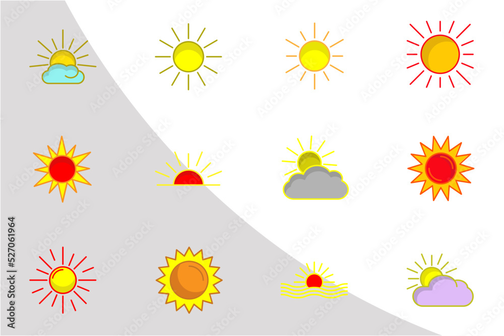 Fototapeta premium Sun Icons Color, Suns Svg, Sun Bundle, Icon Bundle, Sunrise SVG, Sun Vector, Sunset, Svg Cut File,