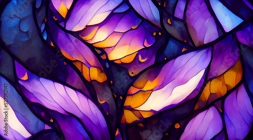 Colorful stained glass window. Abstract stained-glass background. Art Nouveau decoration for interior. Vintage pattern.