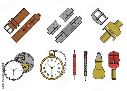 Set of icons about watches and watch straps photo