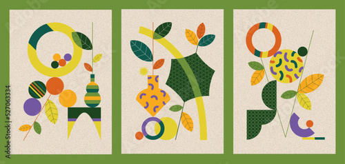 Set of vector posters or postcards. Abstract, floral and geometric compositions. Graphic designs for artistic prints.