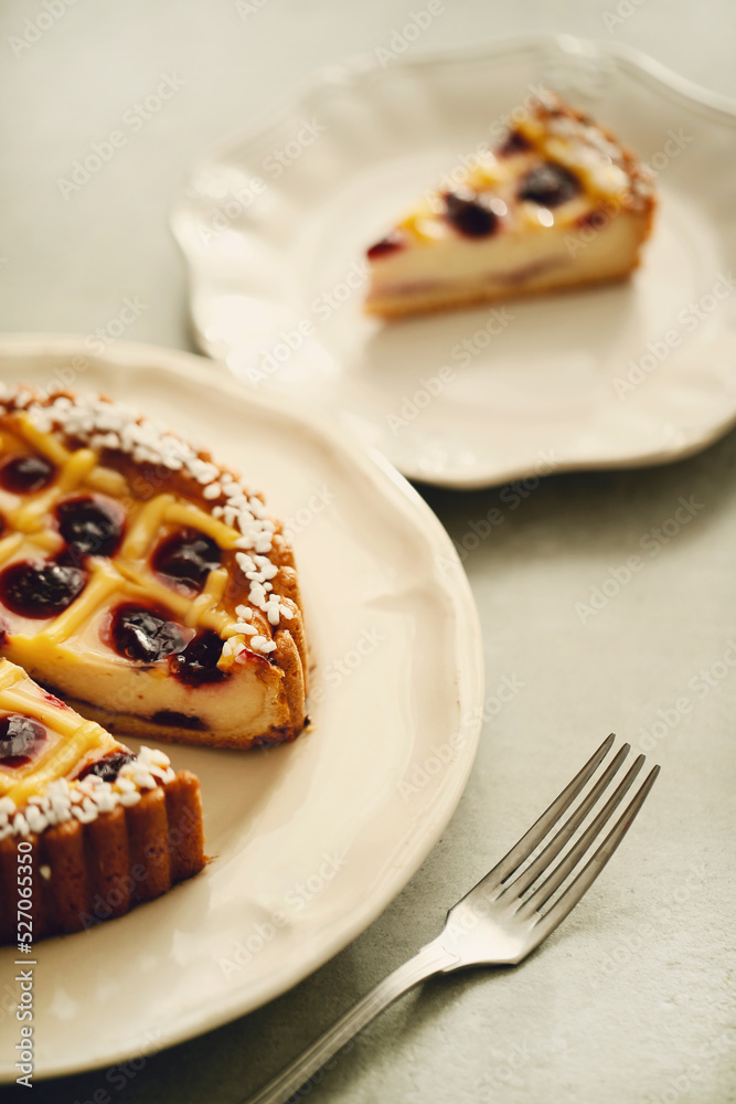Delicious fresh homemade hot pie with berries on the plate Delicious fresh homemade hot pie with berries on the plate
