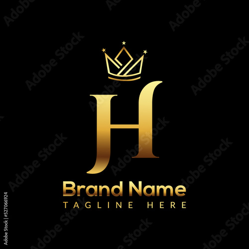 Crown Logo On Letter H Template. Crown Logo On H Letter, Initial Crown Sign Concept Template