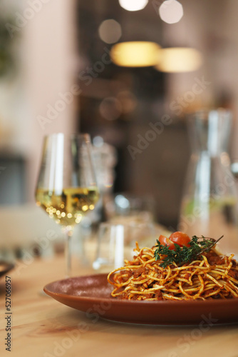 Delicious tasty food for a romantic dinner on the restaurant table