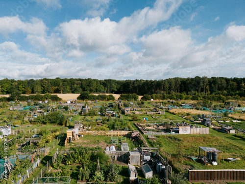 Aerial view of allotments for gardening vegetables photo