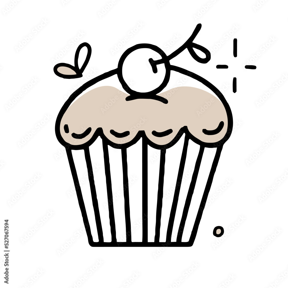 Cupcake doodle Clipart in black and beige Vector illustration in hand-drawn style Cupcake doodle Clipart in black and beige Vector illustration in hand-drawn style