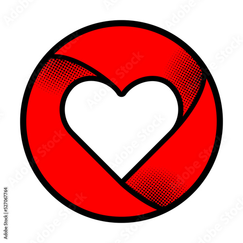 Heart shape inside a circle with halftone texture. Love Symbol button. Vector illustration