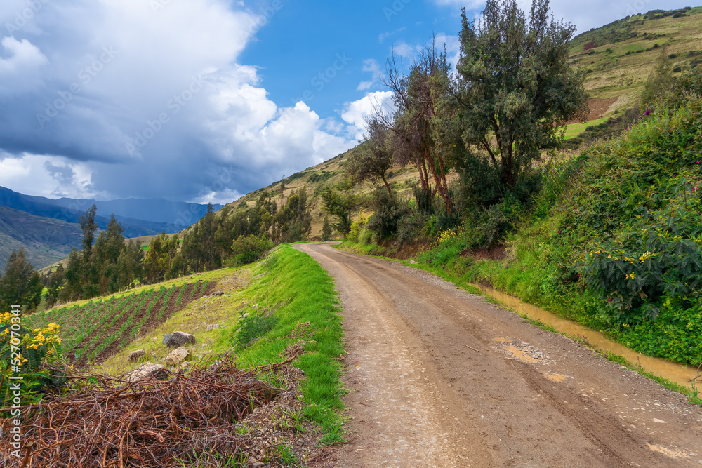 affirmed dirt road typical in the towns in the interior of Peru, these roads connect towns in the Andes of Peru