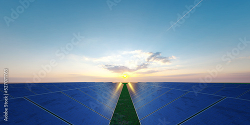 solar energy panel in open landscape - 3D Illustration.
