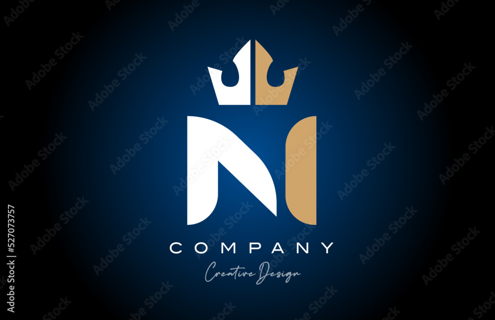 white brown N alphabet letter logo icon design with king crown. Creative template for company and business white brown N alphabet letter logo icon design with king crown. Creative template for company and business