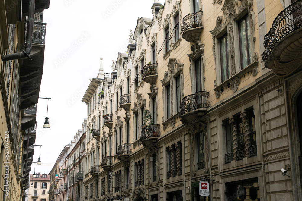 old buildings with balconies in turin italy