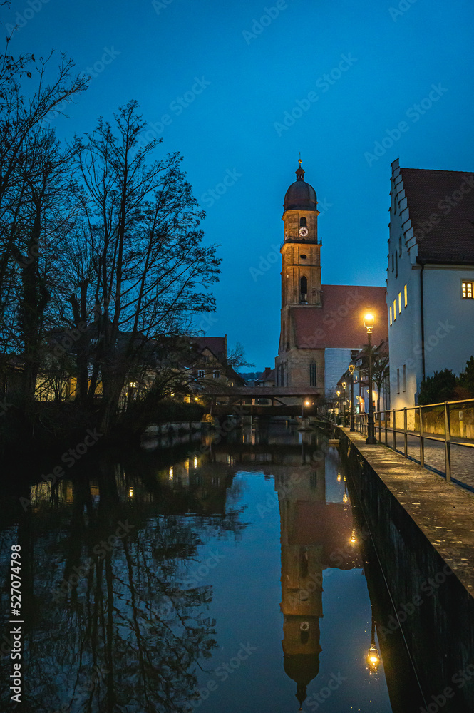 St. Martin cathedral in Amberg with waterreflections