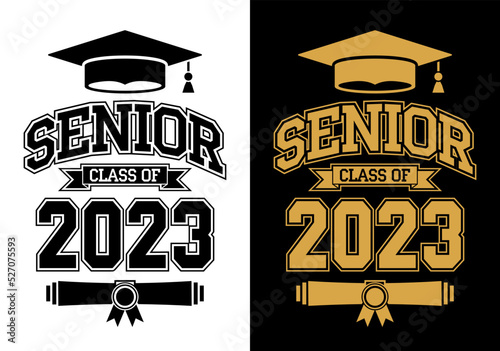 Class of 2023 Lettering for greeting, invitation card. Text for design, congratulation event, T-shirt, party, high school or college graduate. Vector on transparent and black background