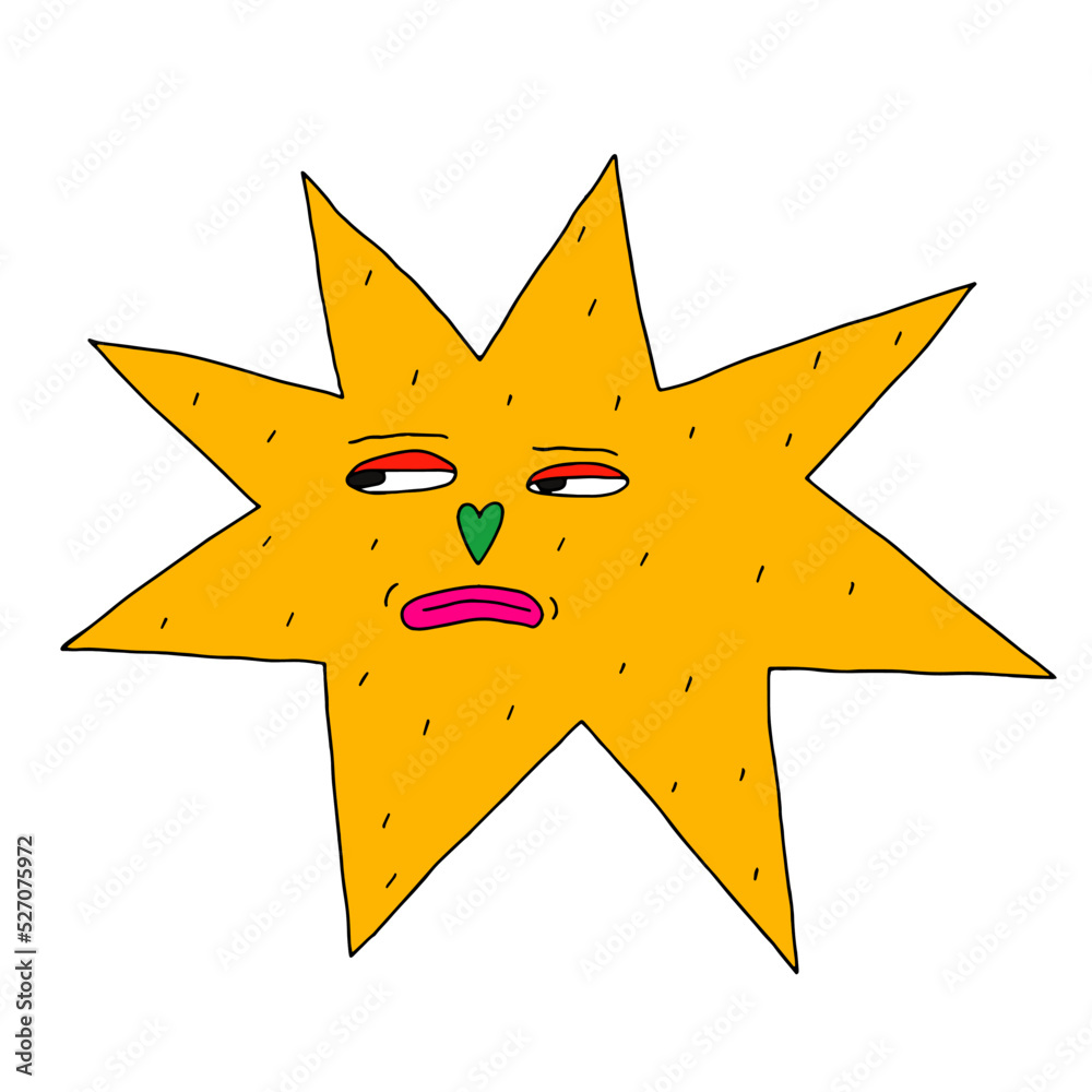 isolated vector character-carnival star with face.Christmas Dude 1970 psychedelic.Hippie and groovy new year.star with eyes and legs.Funky party. sublimation printing.naive trippy mascot isolated vector character-carnival star with face.Christmas Dude 1970 psychedelic.Hippie and groovy new year.star with eyes and legs.Funky party. sublimation printing.naive trippy mascot