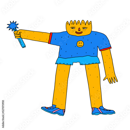 funny man character fairy with magic wand. 1970 Psychedelic Woman Princess. Trippy art and groovy nostalgia. 1990 y2k aesthetic. Kids birthday party