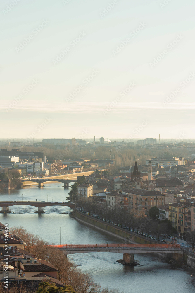 Panaroma View of the City Verona Bridges River Photograph
