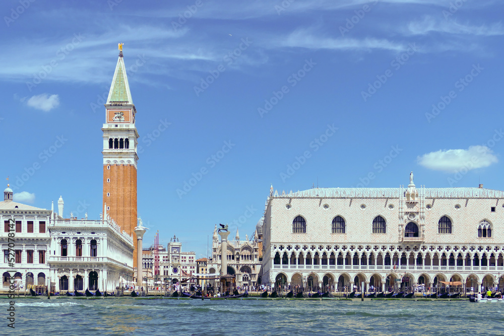 view to marcus square in venice with the palace of the doges from seaside