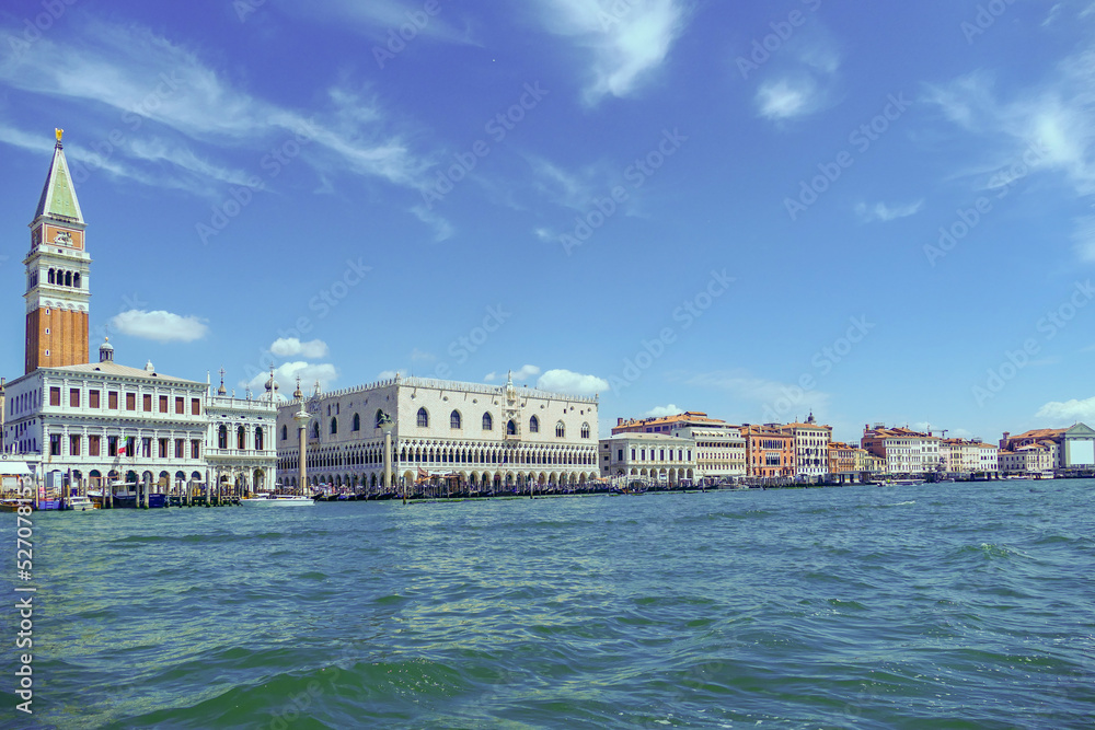 view to marcus square in venice with the palace of the doges from seaside