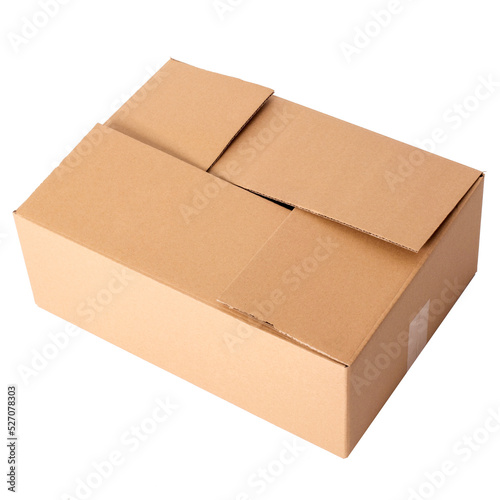 Image of a one scotched cardboard box on a white background