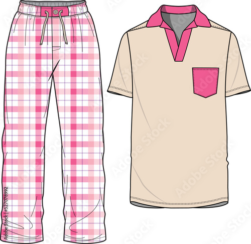 MEN AND BOYS TEE AND PAJAMA SET SLEEP WEAR VECTOR