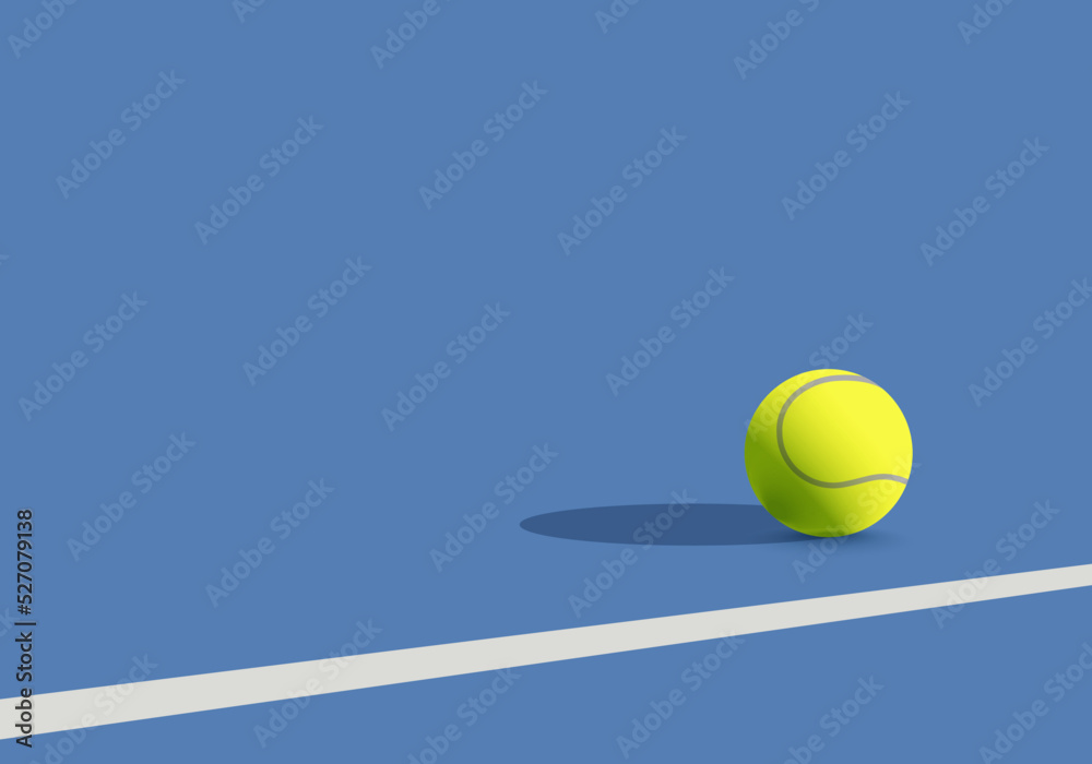 Tennis ball with shadow on the blue court.