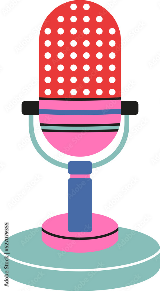 Studio microphone clip art in modern flat line style. Hand drawn PNG