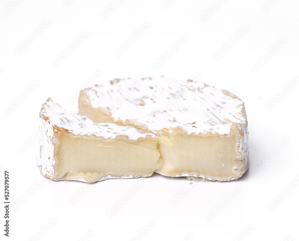 Fresh camembert cheese with sliced camembert isolated on a white background Fresh camembert cheese with sliced camembert isolated on a white background