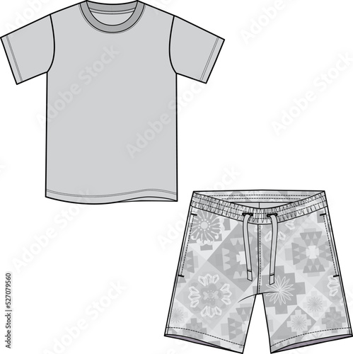MEN AND BOYS WEAR SLEEP WEAR MATCHING TEE AND PAJAMA SET VECTOR SKETCH