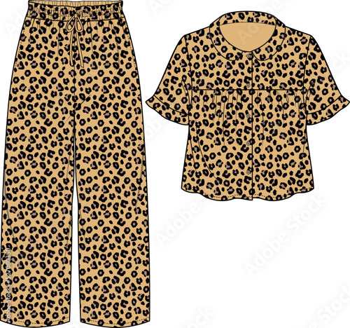 GIRLS AND WOMEN NIGHT WEAR PAJAMA SET SHIRT AND JOGGER VECTOR