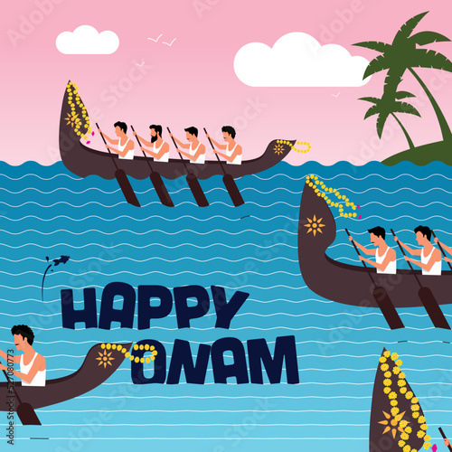 illustration of snakeboat race in Onam boat race celebration background for Happy Onam festival of South India Kerala